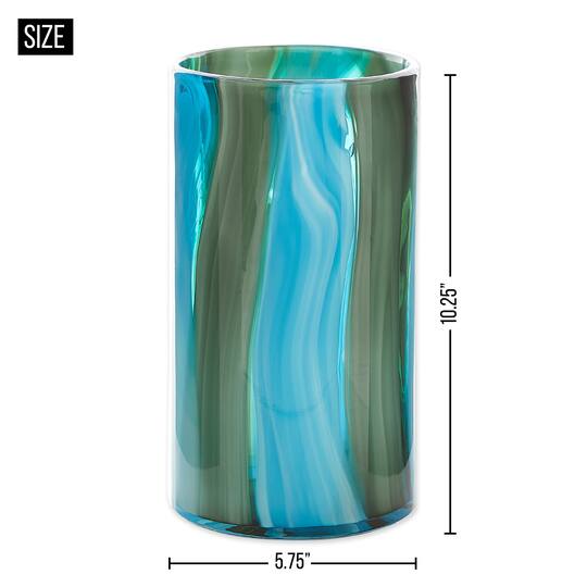 10.25" Blue Cylinder Glass Vase